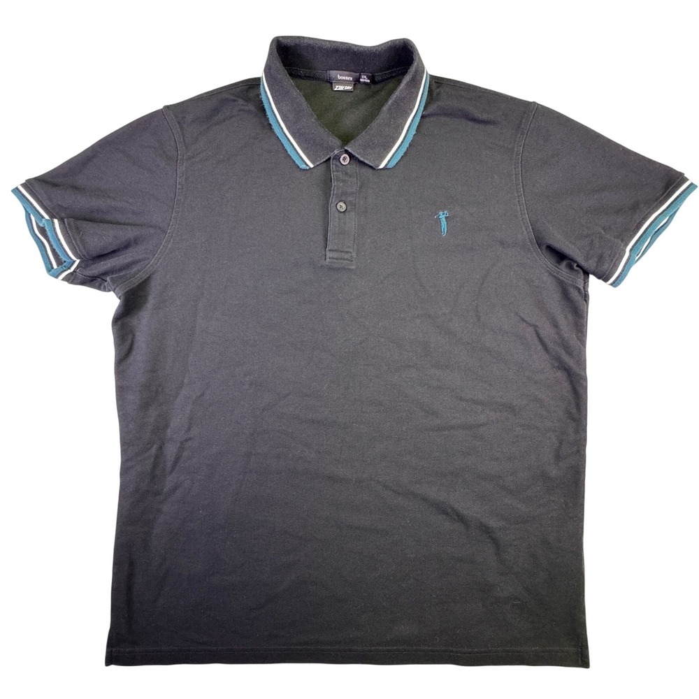 Bossini Polo Shirt Men's XXL Ztay Dry Black Tipped Golf Short Sleeve Embroidered